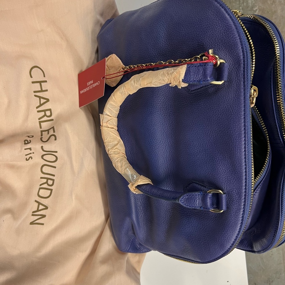 CHARLES JOURDAN PARIS  Handle Satchel Bag Coblea Blue Authentic